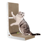Cardboard Cat Scratcher Vertical Cat Scratching Board L-Shape Indoor Cat Scratch Pads with Built-in Catnip Toy Balls Wall-Mount