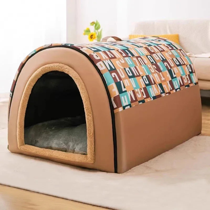 Plush Large Oversized Dog Kennel Modern Four Seasons Pet House with Removable Winter Cover for Golden Dogs in Summer Winter