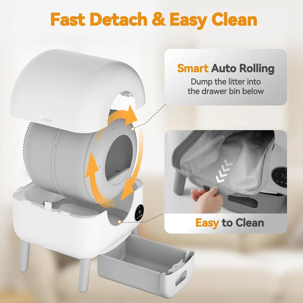 Extra Large 76L Smart Self-Cleaning Litter Box App-Controlled Safety Features Easy Cleaning for Multiple Cats Made Plastic