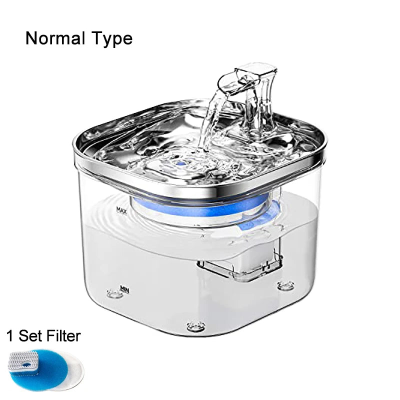 2L Transparent Automatic Cat Water Fountain 304 Stainless Steel Cat Fountain Pet Water Dispenser with Filters