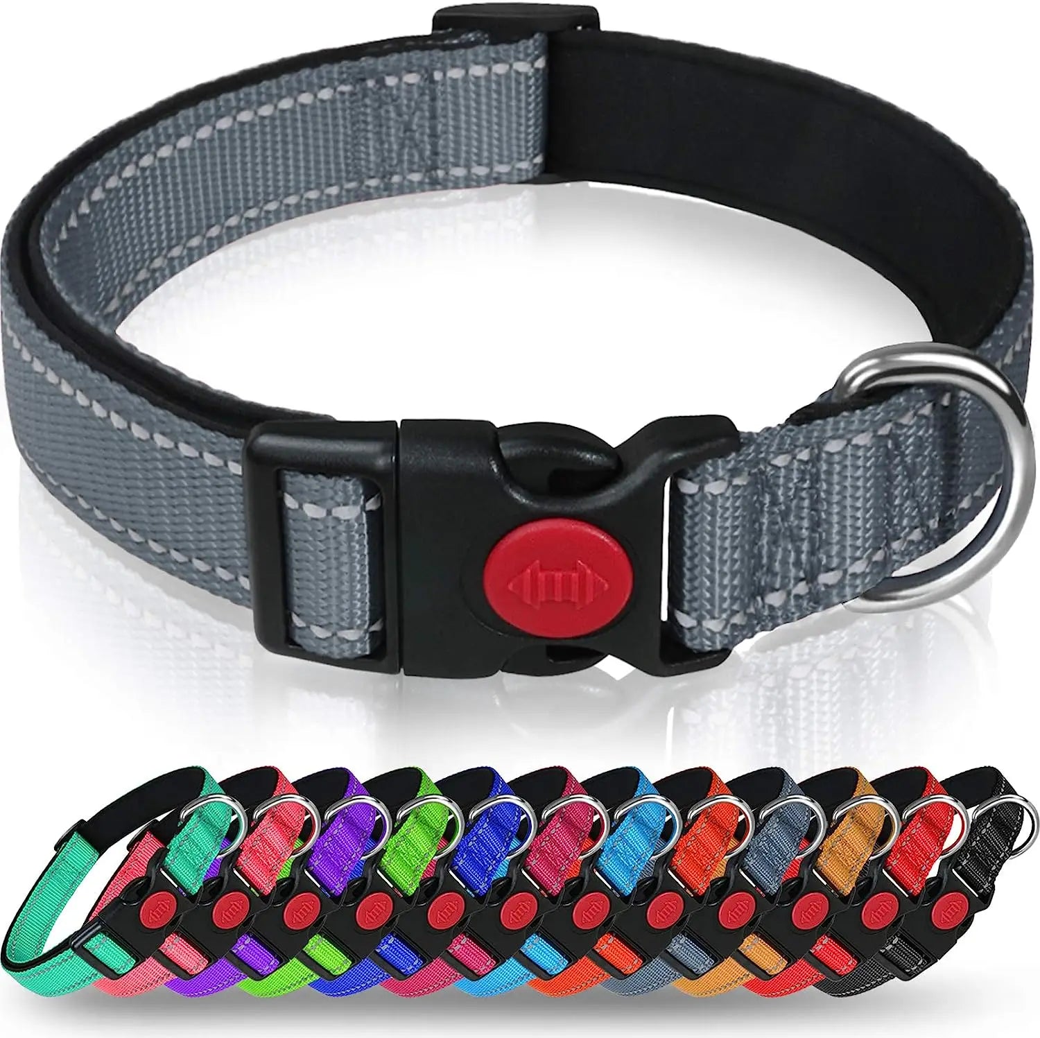 Reflective Personalized Dog Collar with Safety Locking Buckle Adjustable Nylon for Dogs-OEM Custom Logo