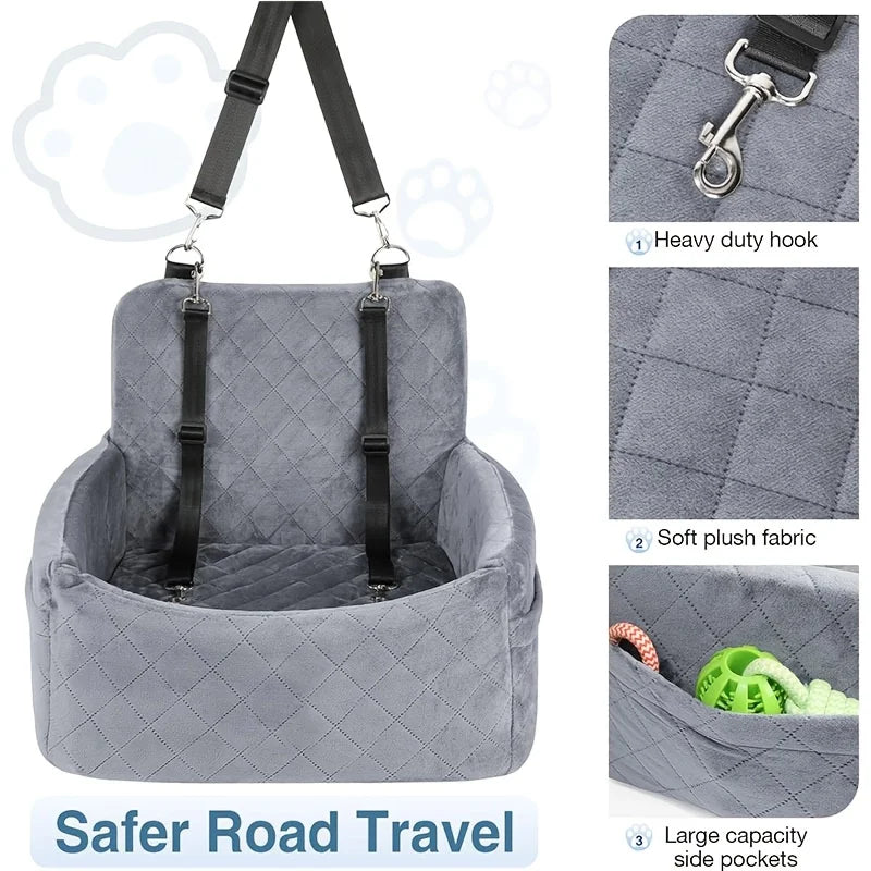 Custom Deluxe Portable Dog Car Seat Travel Carrier Breathable Fabric Travel Booster Seat with Safety Strap for Small Medium Dogs