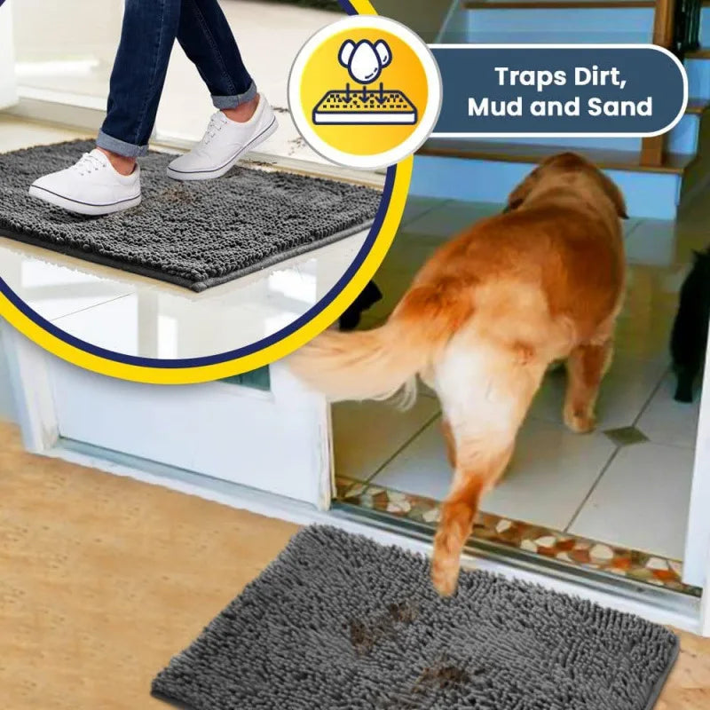 Microfiber Dog Door Mat for Indoor Outdoor Quick Dry Chenille Entryway Carpet Non-Slip Absorbent for Summer Winter Soft Pet Rug