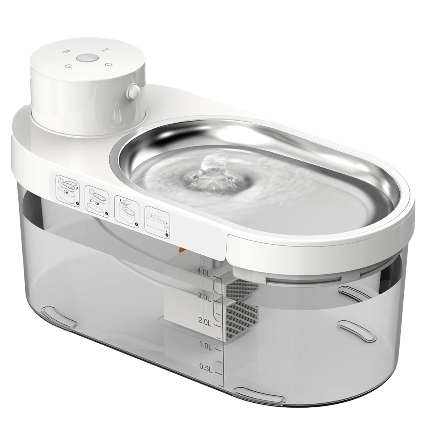 4L 5000mAh Automatic Pet Water Dispenser Wireless Stainless Steel Bowl Cat Drinking Fountain Charging Sensor Oval Shape Battery