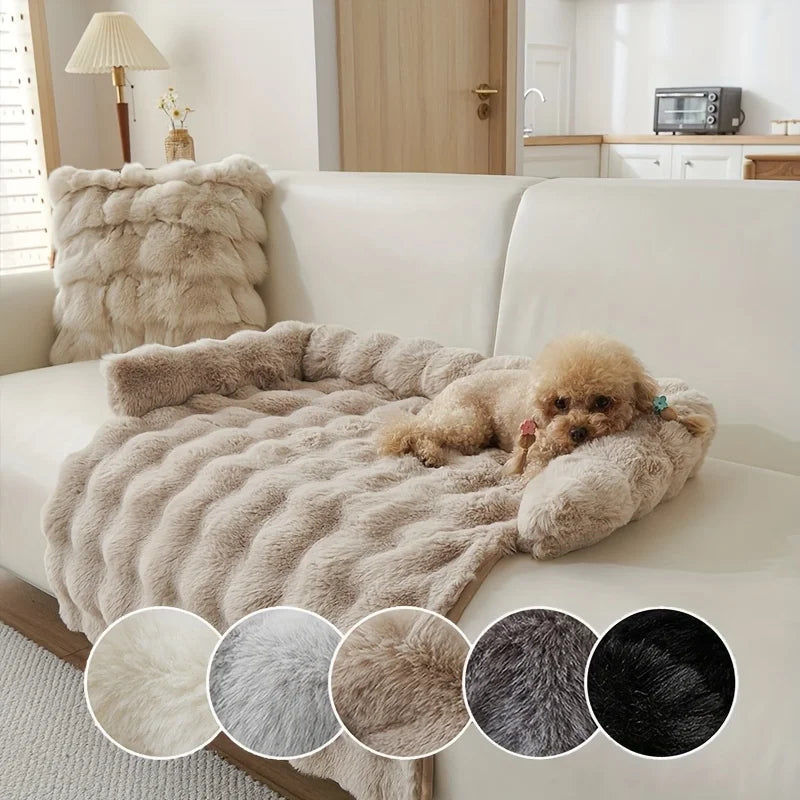 Custom Winter Comfortable Pet Dog Bubble Imitation Rabbit Fur Pet Bed Thickened Warm Anti-Slip Soft Pet Pad Cat Bed Dog Bed