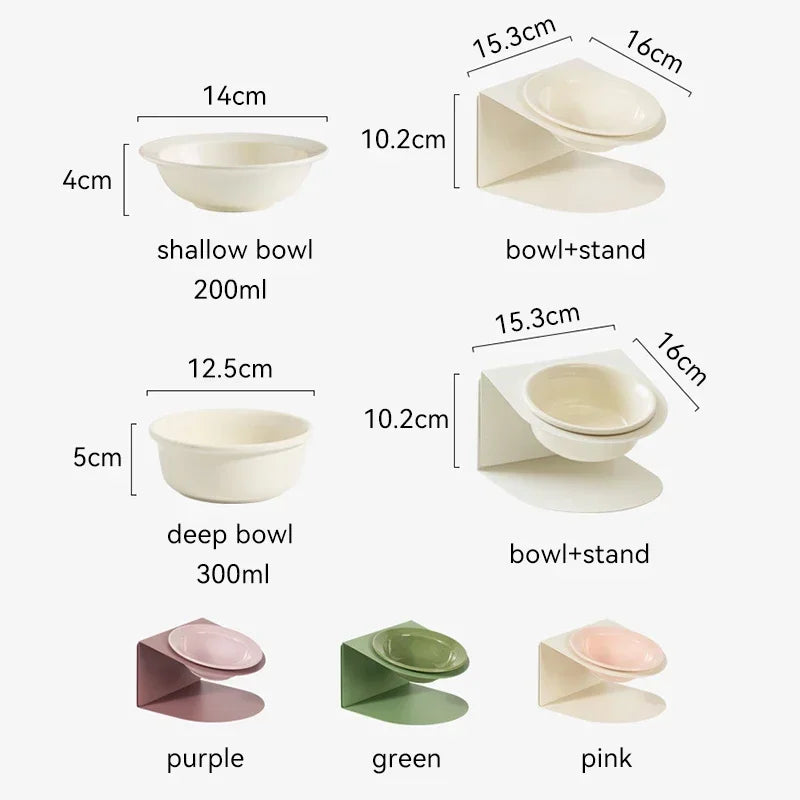 Ceramic Cat Bowl Small Dogs Height Adjustable Protecting Cervical Spine Anti Overturning Food and Water Feeding Bowls