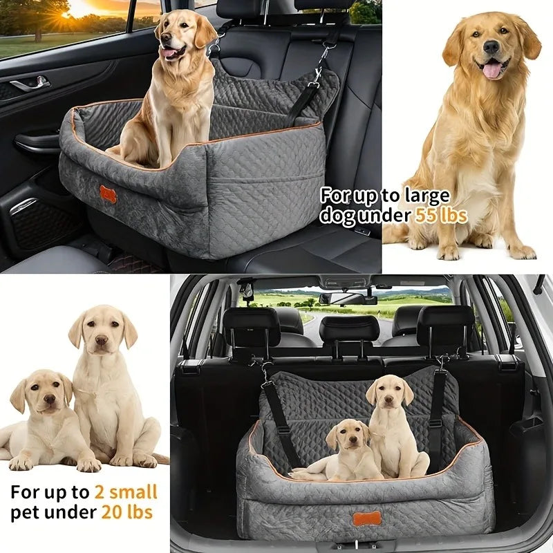 Detachable Dog Car Seat Memory Foam Dog Booster Seat Dogs Travel Bed with Thick Cushions Storage Bag for Large/medium-sized Dogs