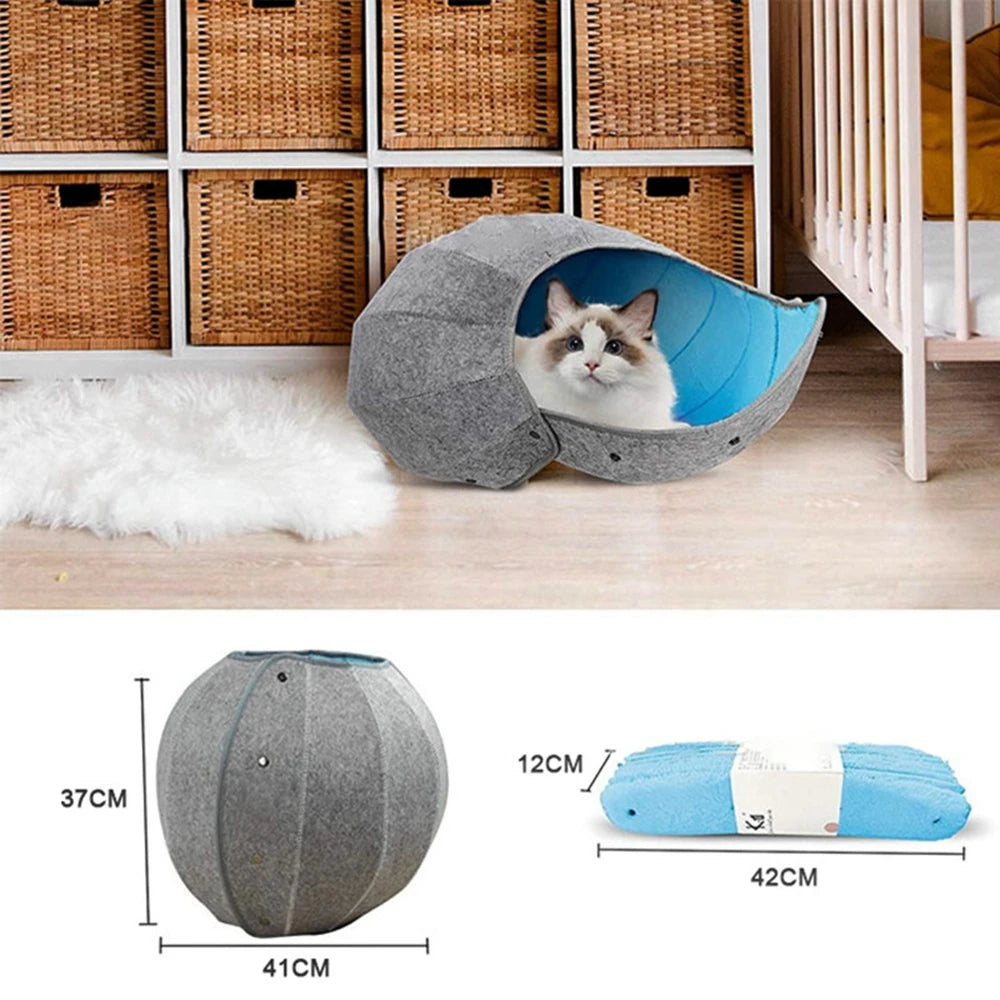 Cat Bed House Indoor Cat Toys Ball Interactive Soft Cute Shell Foldable Pet Toy Cat Tunnel Cave Tube Condo Fun Toy Bed for Kitty