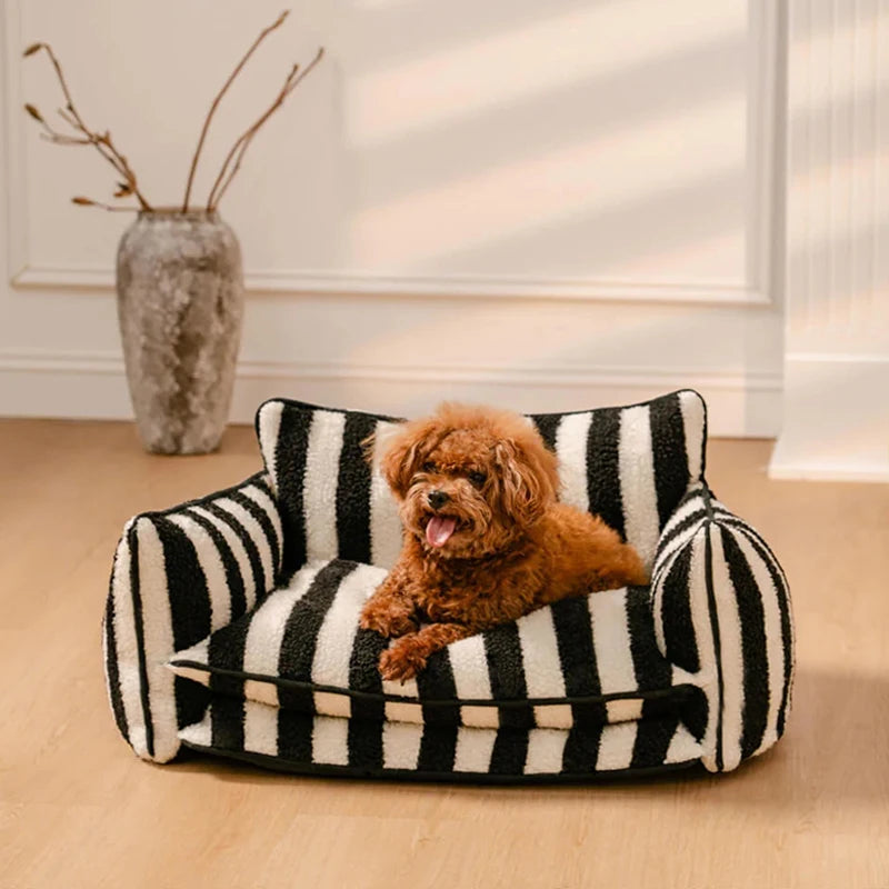 Custom Luxury Dog Sofa Bed Striped Lambswool Double Layer Dog Bed Cat Beds Cat Sofa Dog Products