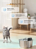 OEM 3.2L Stainless Steel Wireless Cat Water Fountain 4000mah 3 Modes Wireless Automatic Pet Drinking Fountain Manufacturer