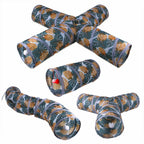 Print Cat Tunnel Tube Collapsible Foldable Cat Kitten Rabbit Play Tunnel Toys Training Interactive Funny Pet Supplies 2/3/4 Ways
