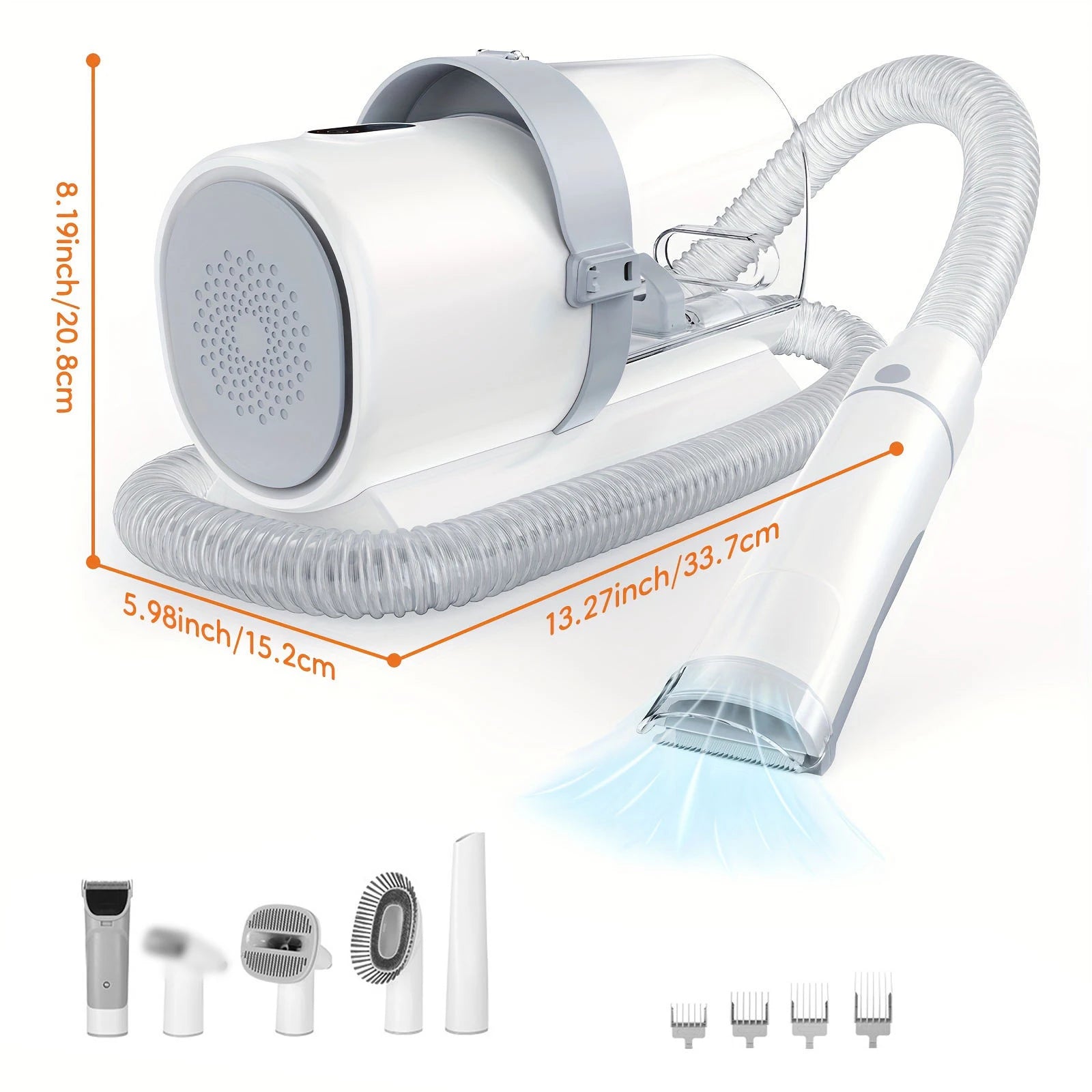 5-in-1 Dog Grooming Vacuum Kit Strong Pet Hair Removal Professional Clippers 6 Guide Combs Pet Grooming Tools for Dogs Cats