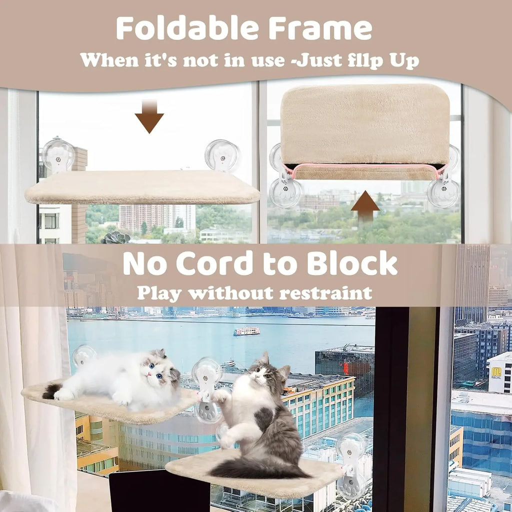 Cat Window Hammock Foldable Cordless Suitable for Both Use Robust Metal Frame Cat Beds for Indoor Cat Hammock