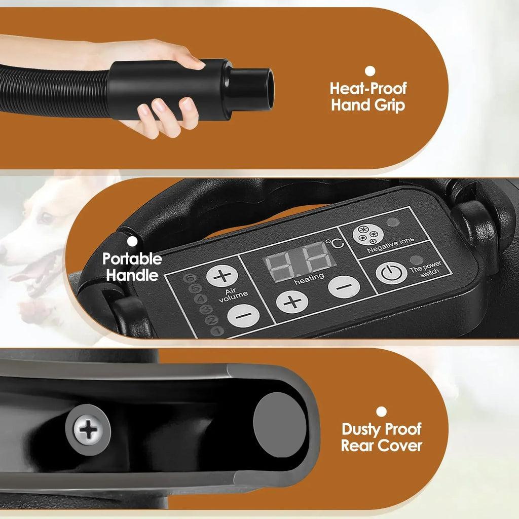 Negative Ion Pet Smart Blower Smart Dog Hair Dryer LCD Screen High Velocity Pet Water Dryer Cat Grooming Water Blower Motor