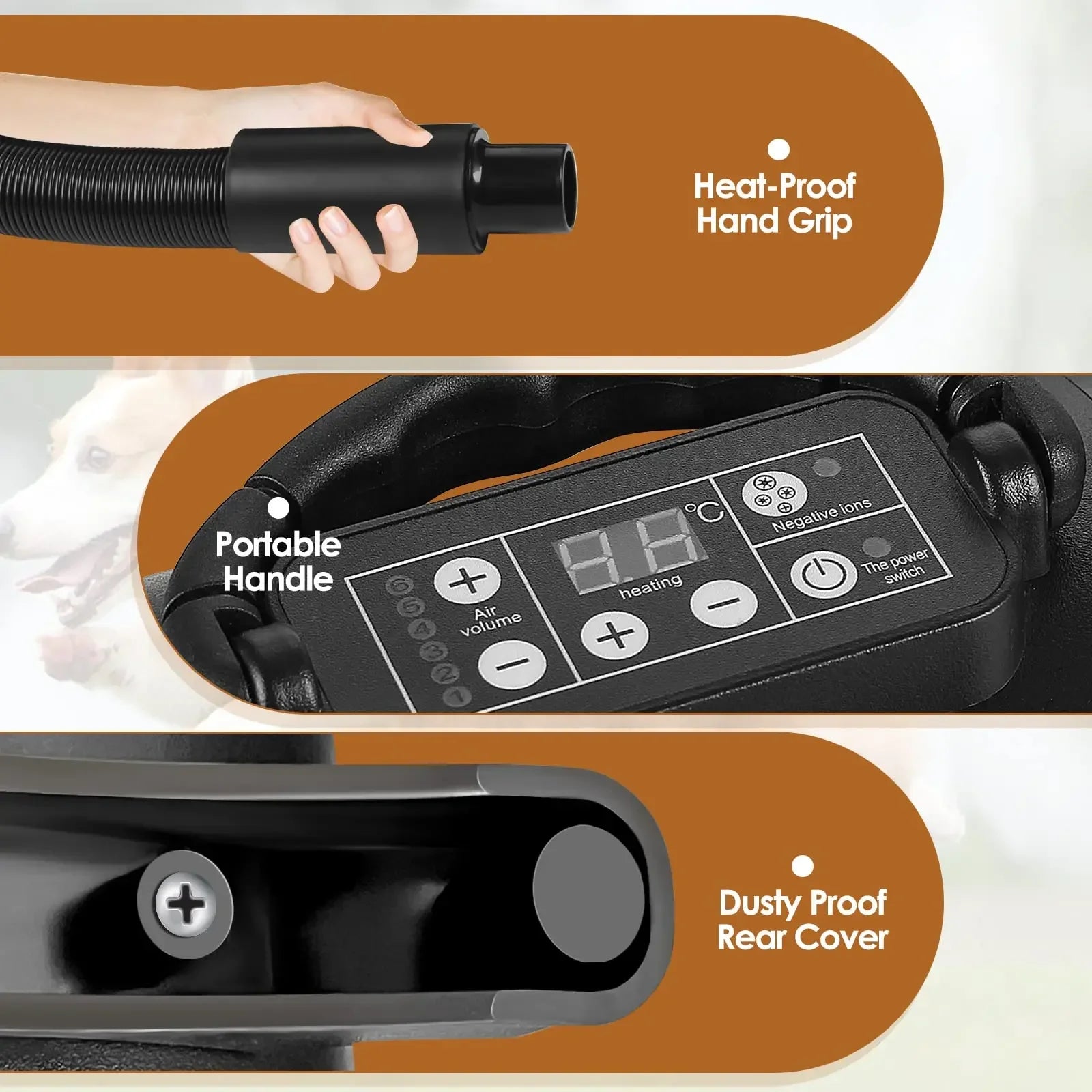 Negative Ion Pet Smart Blower Smart Dog Hair Dryer LCD Screen High Velocity Pet Water Dryer Cat Grooming Water Blower Motor