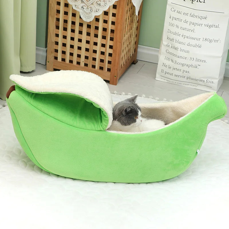 Banana Cat Bed House Cute Funny Cozy Cat Mat Beds Warm Durable Portable Pet Basket Kennel Dog Cushion White Lining Multicolor
