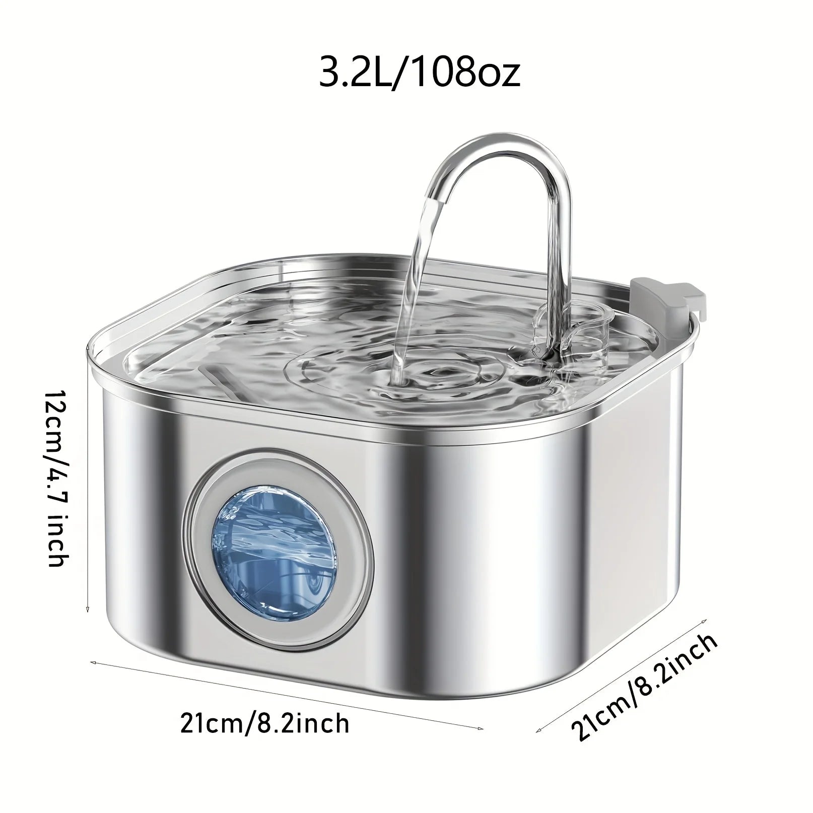 4pcs Filter Cat Water Fountain 3.2L/108oz Stainless Steel Automatic Visual Window Water Dispenser Dog Water Fountain with Filter