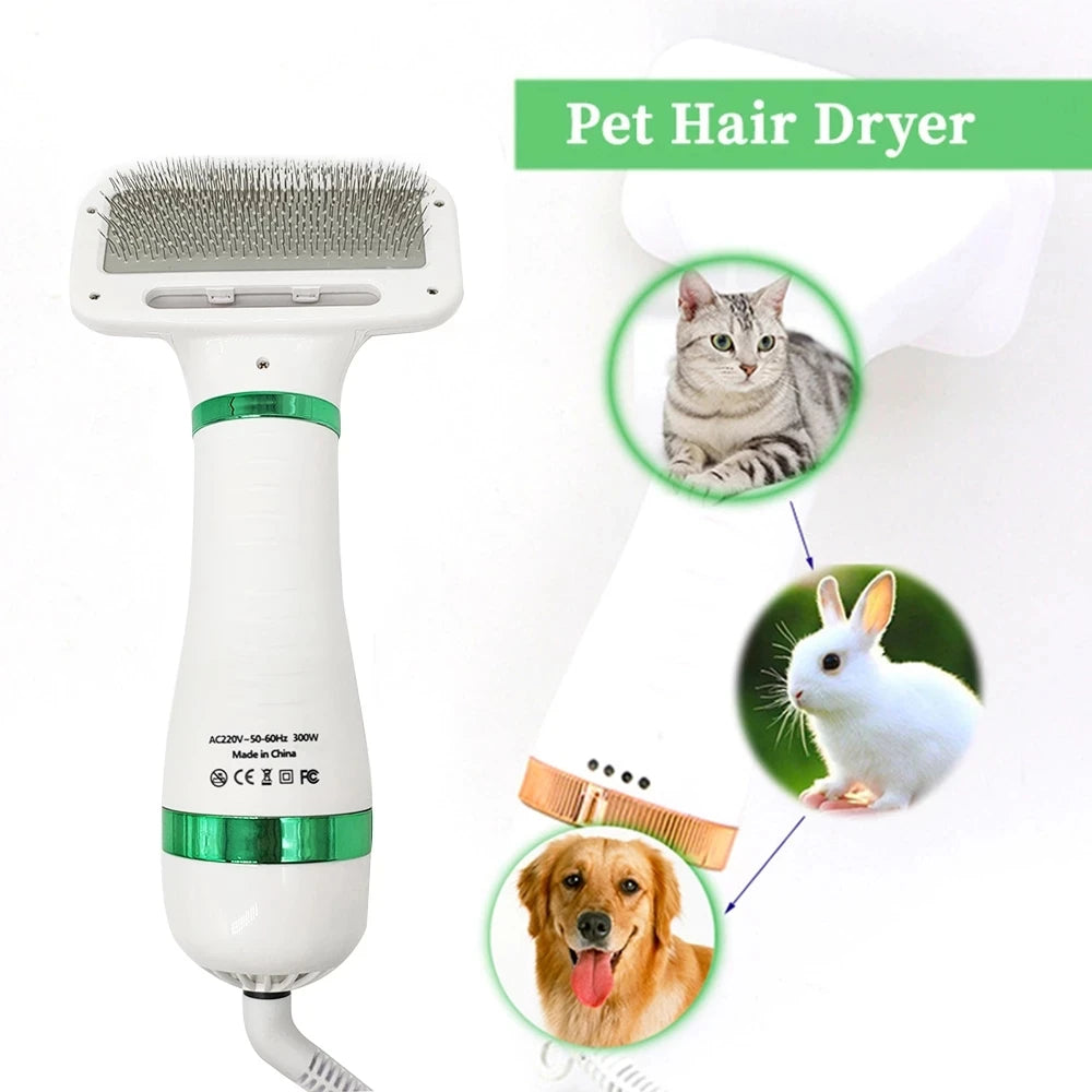 2-in-1 Portable Pet Dog Hair Dryer Comb Dog Brush Durable Safe Gentle Hand Dryers Steel Wire with Protection for Cats Dog Blower