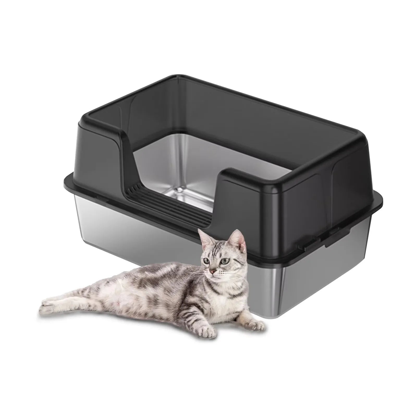 Custom Semi-Enclosed Stainless Steel Cat Litter Box Large Cat Toilet for Large Cats Easy Clean Metal Litter Pan Anti-Leakage