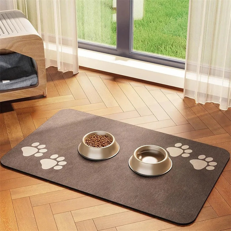 Non Slip Silicone Pet Food Mat Rapid Absorbent Dog Cat Square Bone Shaped Feeding Mat