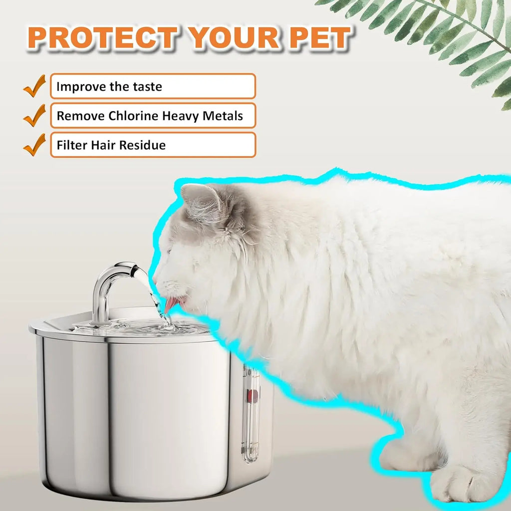 8pcs Cat Water Fountain Replacement Filters Carbon + Foam Filters Replacement Filters for 2.6L Stainless Steel Cat Fountain