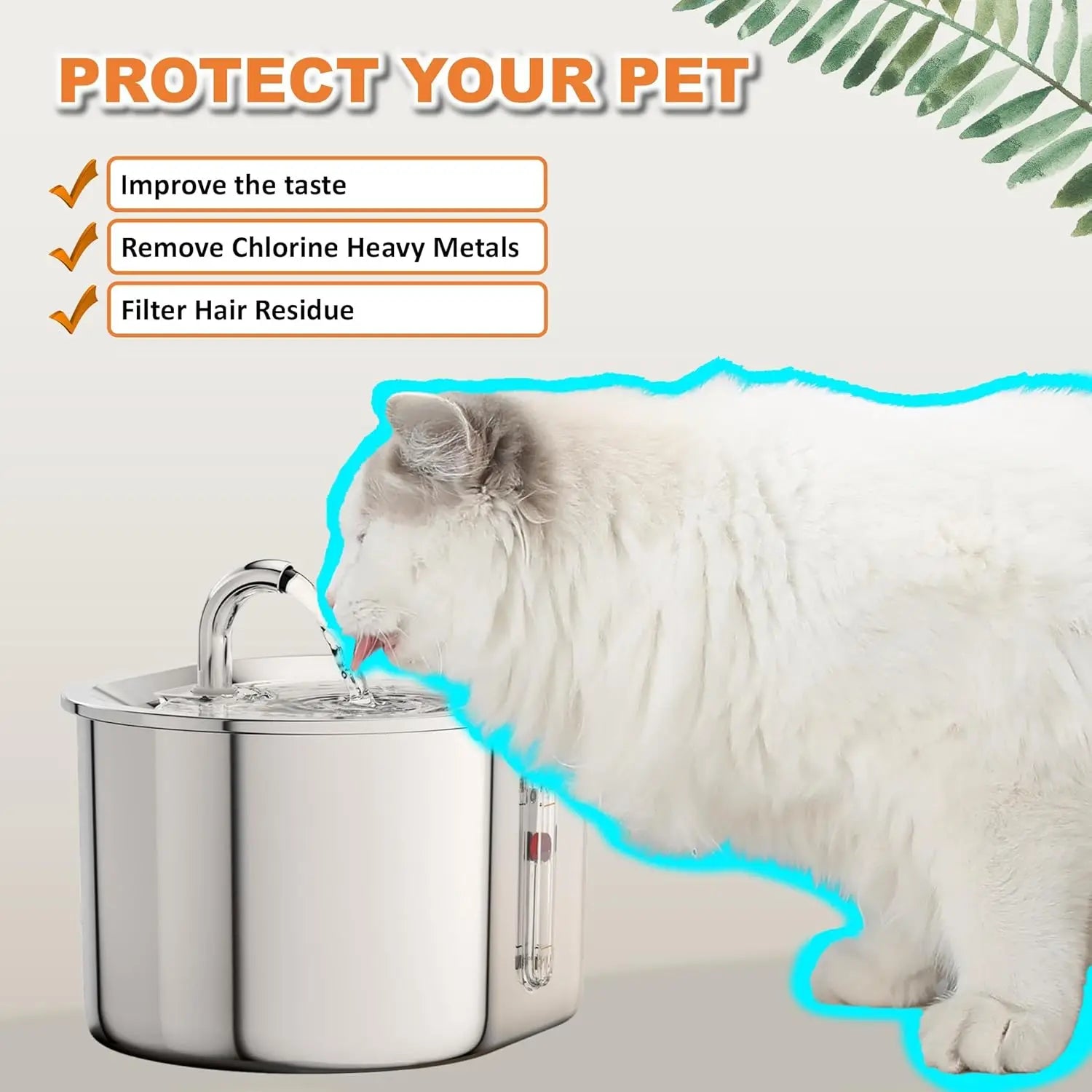 8pcs Cat Water Fountain Replacement Filters Carbon + Foam Filters Replacement Filters for 2.6L Stainless Steel Cat Fountain