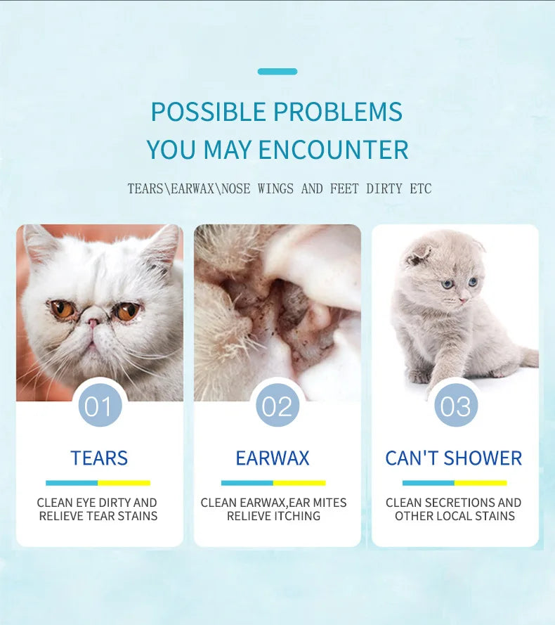 Pet Cleaning Finger Wipes Dog Ear Wipes Cat Eye Wipes Gently Cleans Ear Wax Debris Tear Stain Eye Discharge Mucus Secretions