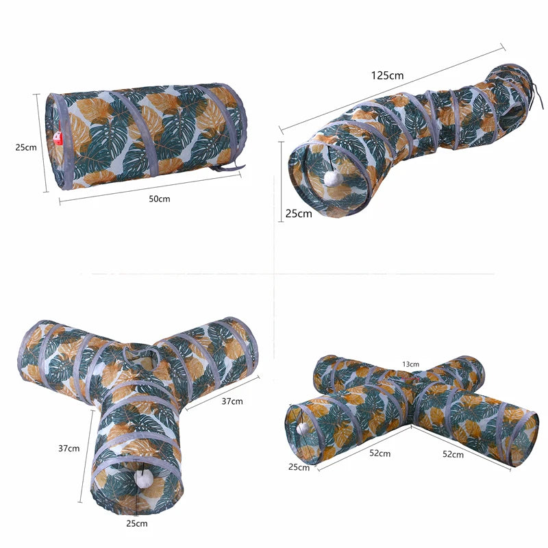 Print Cat Tunnel Tube Collapsible Foldable Cat Kitten Rabbit Play Tunnel Toys Training Interactive Funny Pet Supplies 2/3/4 Ways