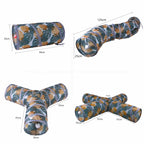 Print Cat Tunnel Tube Collapsible Foldable Cat Kitten Rabbit Play Tunnel Toys Training Interactive Funny Pet Supplies 2/3/4 Ways
