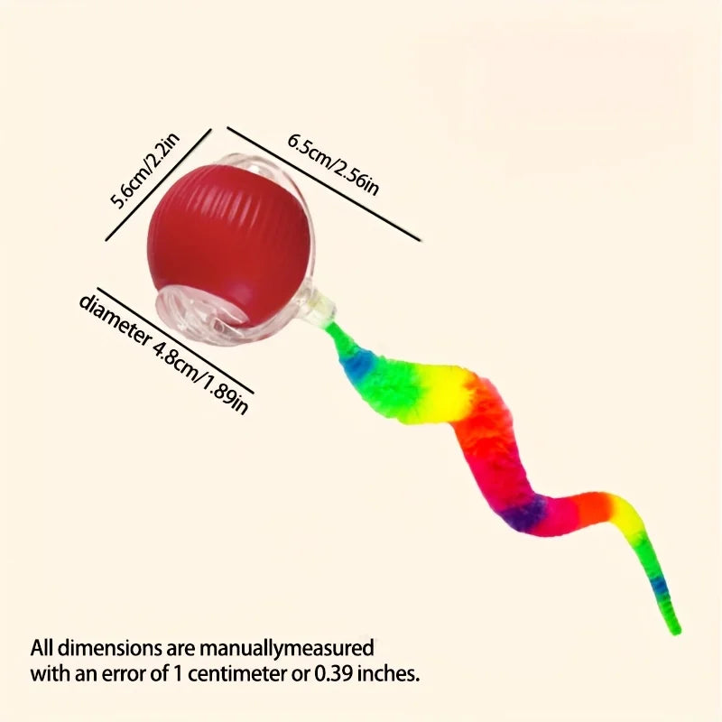 Automatic Rolling Cat Ball Toy with LED Lights Colorful Tail USB Rechargeable Fits All Cat Sizes Indoor Interactive Cat Toy
