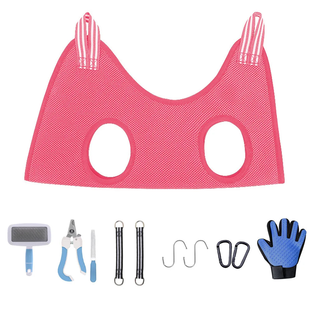 Cat Grooming Stainless Steel Nail Cutting Anti-Scratch Bite Fixed Bath Trimming Restraint Bag & Hammock Hanging Pet Supplies Set