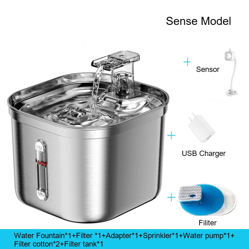 OEM 2.2L Stainless Steel Smart Cat Water Fountain Charge Automatic Circulation Luxurious Stylish Design LCD Display Eco-Friendly