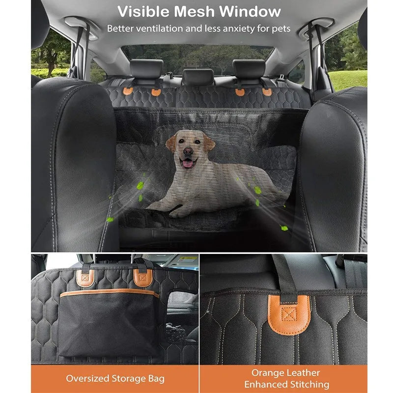 Detachable Dog Car Seat Cover Oxford Material Back Seat Extender with Mesh Window Storage Pocket Hammock Support up to 350lbs