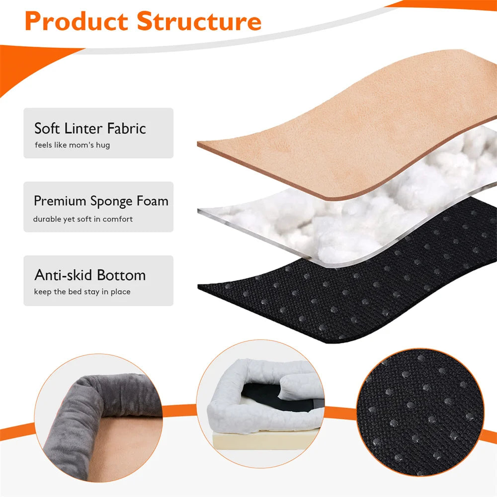Large Orthopedic Dog Bed Memory Foam Pet Sofa Couch Waterproof Elevated Cushion Warm Puppy Bolster Couch Removable Cover