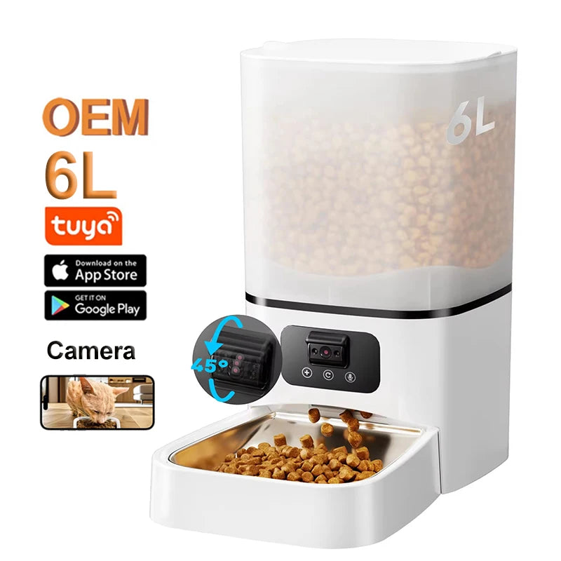 Automatic Cat Feeder with Camera Adjustable Camera 5G/2.4G WiFi Timed Cat Feed Smart Pet Feeder with HD Night Vision