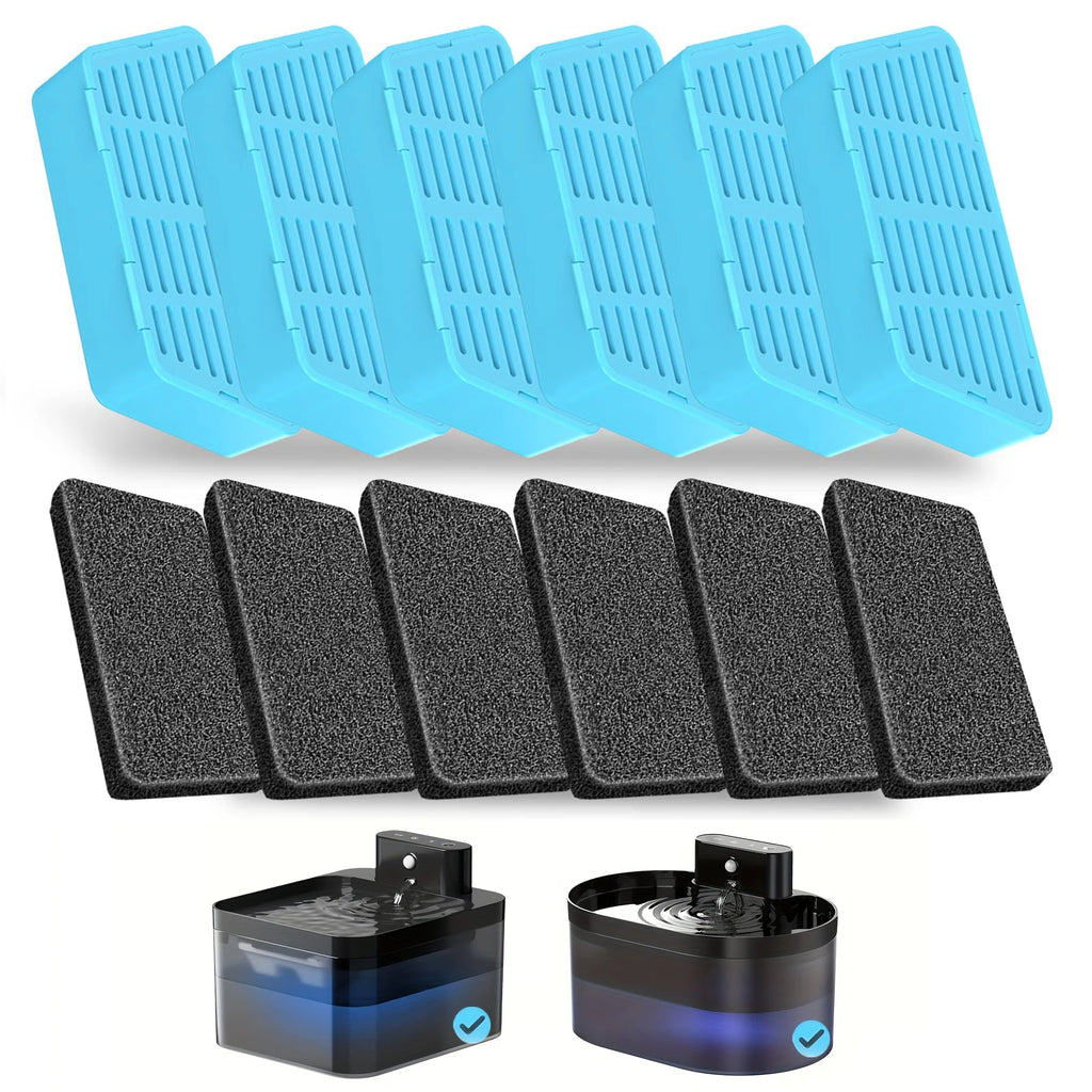 6pcs Wireless Cat Water Fountain Replacement Filters and Sponges 2.2L/74.4Oz Automatic Pet Water Dispenser Filiters