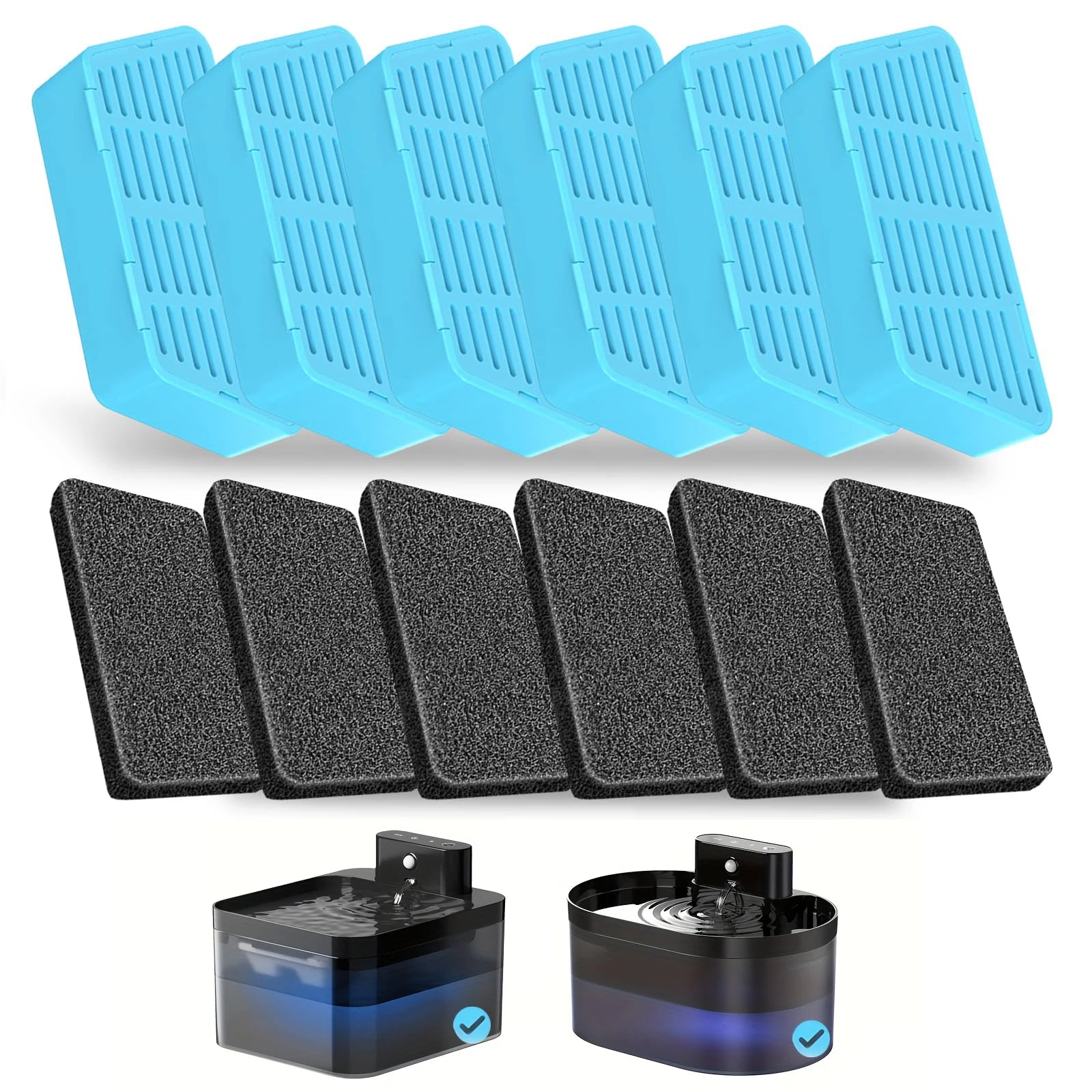 6pcs Wireless Cat Water Fountain Replacement Filters and Sponges 2.2L/74.4Oz Automatic Pet Water Dispenser Filiters