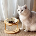 Ceramic Cat Bowl with Wooden Floral Stand Elevated Anti-Slip Pet Feeding Dish Thickened Cute Pet Bowl Set for Cat & Dog