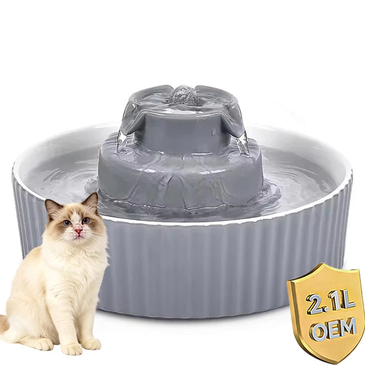 2..1L Ceramic Cat Bowl Cat Fountain with Activated Carbon Filter Custom LOGO Pet Water Dispenser Automatic for Cat Dog Drinking
