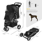 Dog Stroller Pet Trrolley for Small Medium Dogs Cats Foldable Dog Jogging Cage Travel Carrier with Cup Holder and Storage Basket