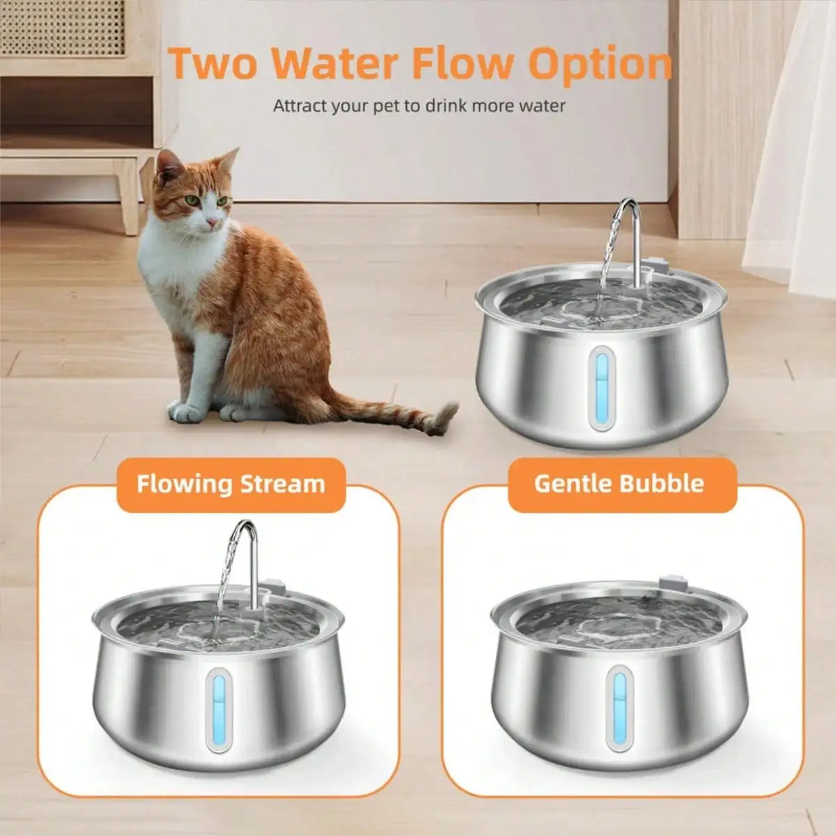 134oz/4L Automatic Stainless Steel Cat Water Fountain With Water Level Window Indoor Pet Water Dispenser With Faucet Kit