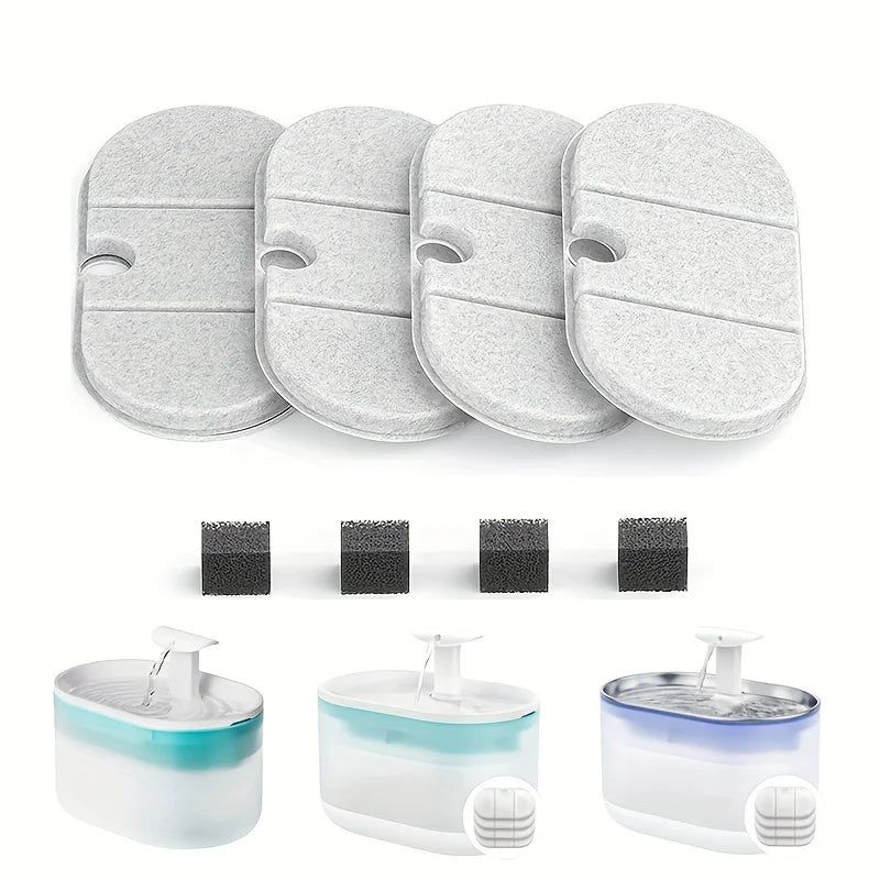 4 Pack Filter and Sponge Replace for 71oz/2.1L Ultra Quiet Pet Water Capsule Fountain 4 Filtration Systems for Pet Health
