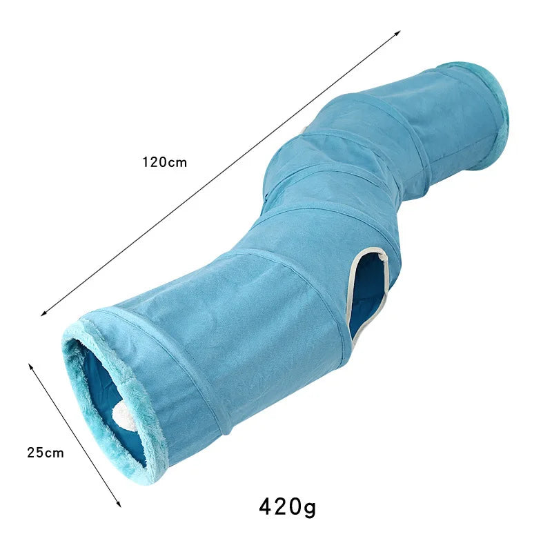 Collapsible Cat Tunnel Cat Toys Play S Shape Tunnel Durable Suede Hideaway Interactive Pet Crinkle Tunnel with Ball Cat Supplies