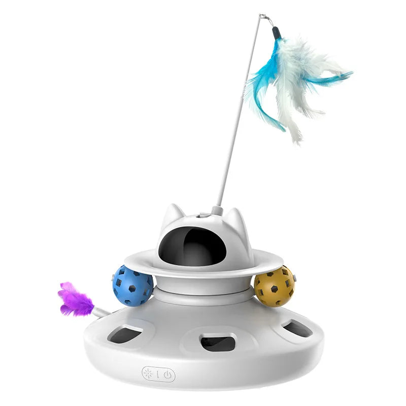 4 in 1 Automatic Interactive Plastic Cat Toy Rechargeable Indoor Kitten Toys with Feather and Track Balls