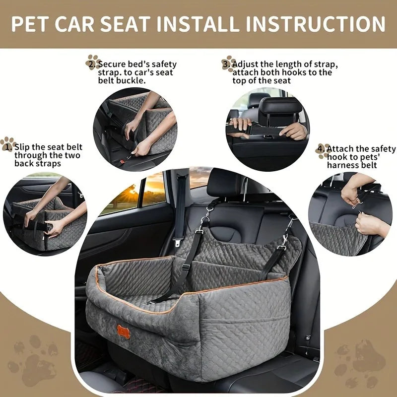 Detachable Dog Car Seat Memory Foam Dog Booster Seat Dogs Travel Bed with Thick Cushions Storage Bag for Large/medium-sized Dogs