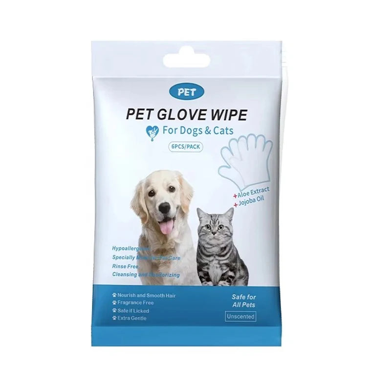 6pcs Soft Non-Woven Wash-Free Gloves for Cats and Dogs Wet Cleaning Dry Wiping Deodorizing Pet Products for Bathing Wholesale