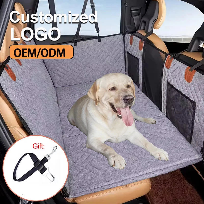 Extended Dog Car Seat Cover for Back Seat Extra Larger Hard Bottom Car Back Seat Extender Dogs Fit for All Cars with Safety Belt