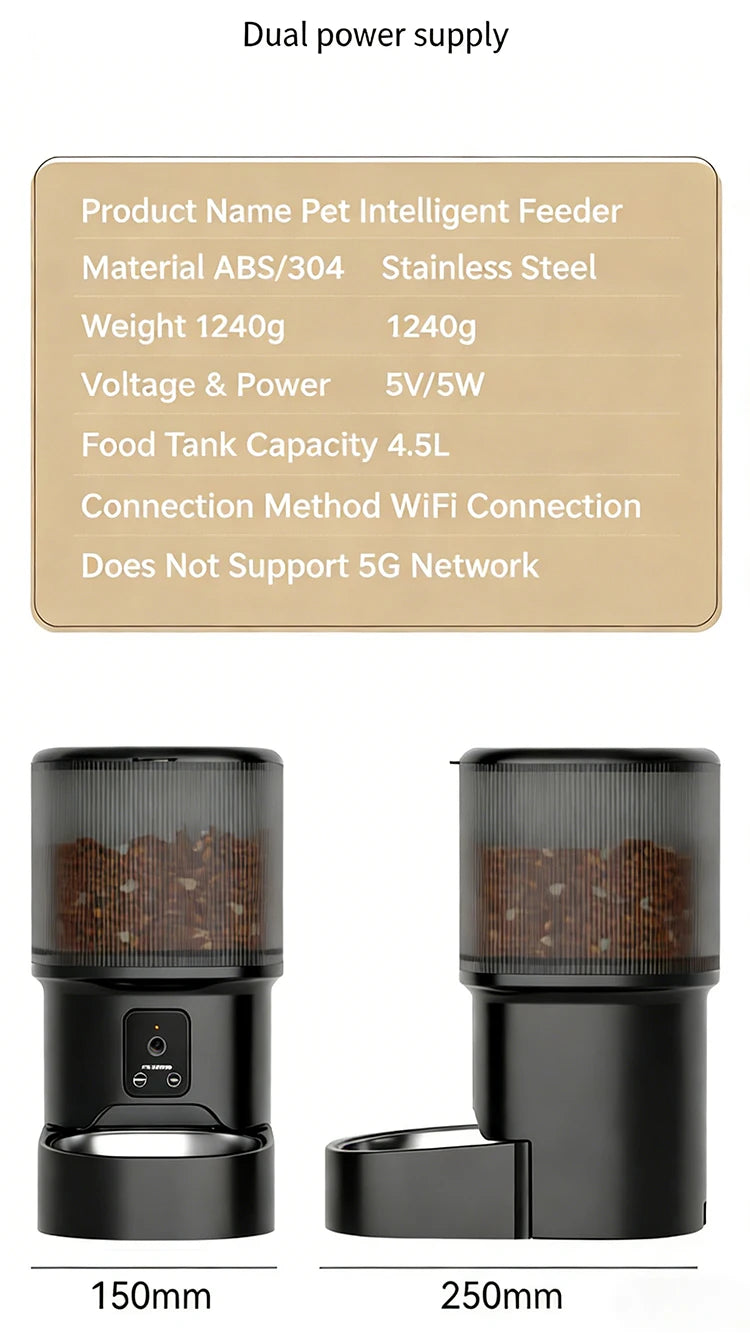Whosale 4L Automatic Cat Feeder with Camera Pet Food Dispenser Smart Voice Recorder APP Control with Stainless Steel Bowl