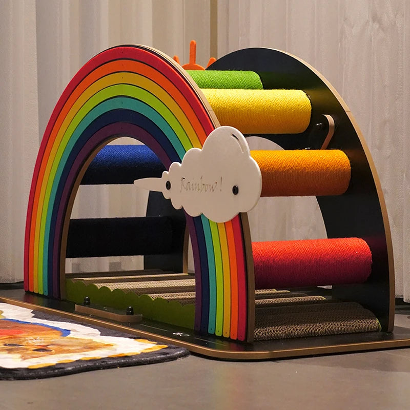 Petree Rainbow Cat Scratcher Post Corrugated Paper Sisal Climbing Frame Home Furniture Cat Toys Tree