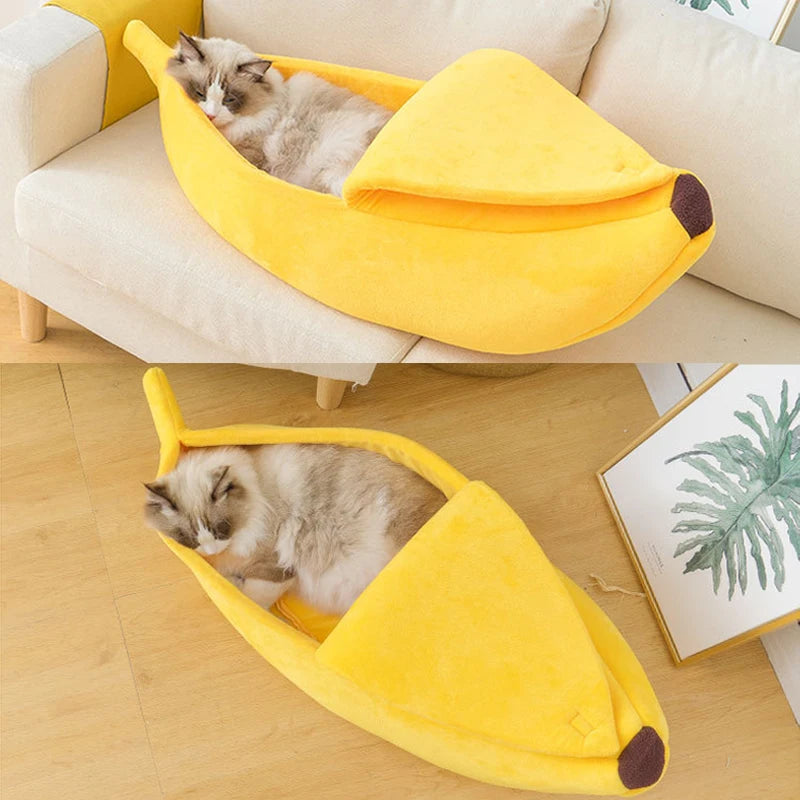 Banana Shape Cat Bed House Mat Warm Durable Portable Winter Coral Fleece Removable Cover Cat Supplies
